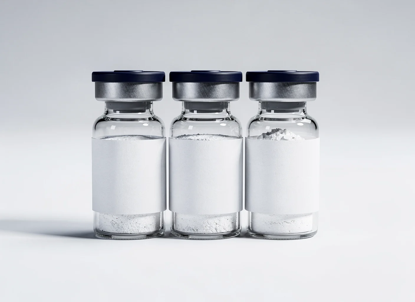 Three blank-labelled research vials